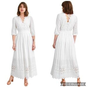 Belle & Bloom All Eyes On Me Midi Dress White Eyelet Lace Size M Boho NWOT